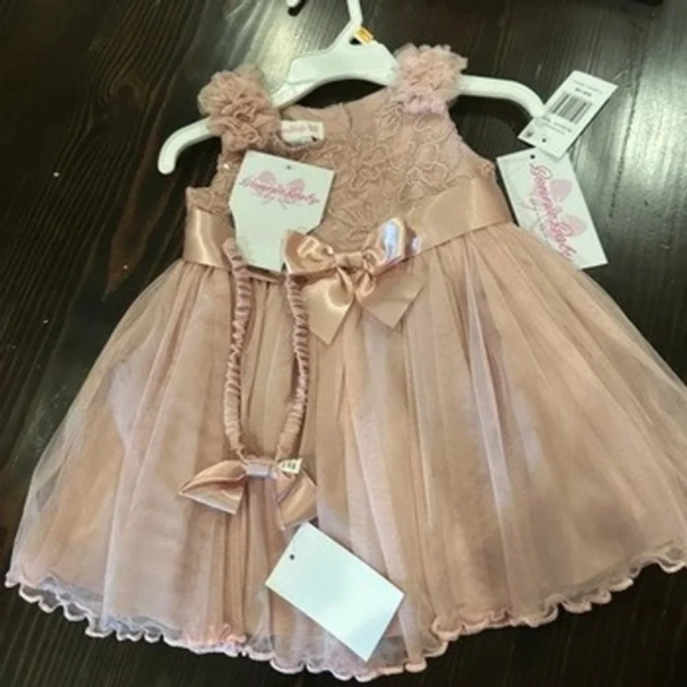Bonnie Baby 12M NWT Lace Tulle Dress Set Pink Special Occasion Flower Girl